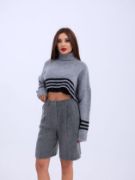 43241 TRİKO ÇİZGİLİ BALIKÇI CROP-GRİ-SİYAH resmi