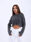 43191 TRİKO CROP KAZAK-SİYAH resmi