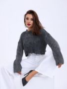 43191 TRİKO CROP KAZAK-SİYAH resmi