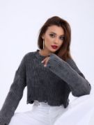43191 TRİKO CROP KAZAK-SİYAH resmi