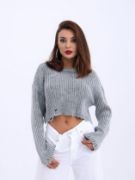 43191 TRİKO CROP KAZAK-GRİ resmi