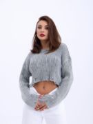 43191 TRİKO CROP KAZAK-GRİ resmi