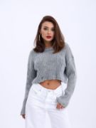 43191 TRİKO CROP KAZAK-GRİ resmi