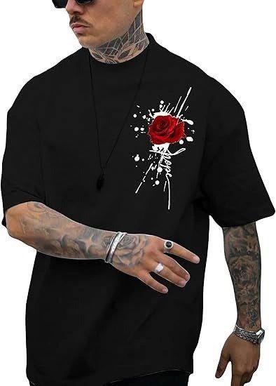 Erkek Bisiklet Yaka Kısa Kol Baskılı T-shirt - Siyah resmi