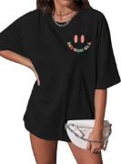 Bisiklet Yaka Kısa Kol Baskılı T-shirt - Siyah resmi
