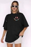 Bisiklet Yaka Kısa Kol Baskılı T-shirt - Siyah resmi