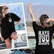 Bisiklet Yaka Kısa Kol Baskılı T-shirt - Siyah resmi