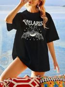Bisiklet Yaka Baskılı T-shirt - Siyah resmi