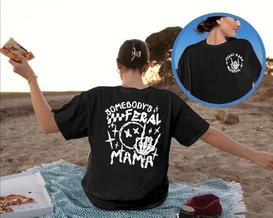 Bisiklet Yaka Baskılı T-shirt - Siyah resmi