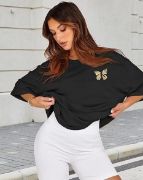 Bisiklet Yaka Baskılı T-shirt - Siyah resmi