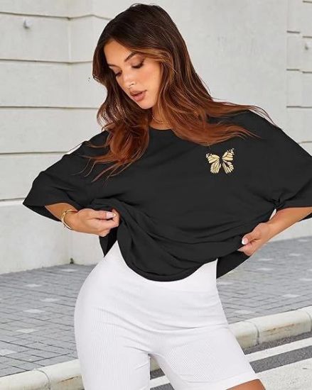Bisiklet Yaka Baskılı T-shirt - Siyah resmi