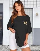 Bisiklet Yaka Baskılı T-shirt - Siyah resmi