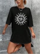 Bisiklet Yaka Baskılı T-shirt - Siyah resmi