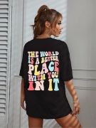 Bisiklet Yaka Baskılı T-shirt - Siyah resmi