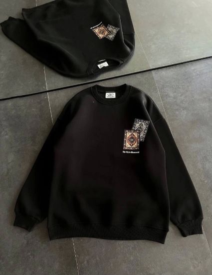 Bisiklet Yaka Baskılı SweatShirt - Siyah resmi