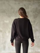 Osy Modal Yumuşak Dokulu Kumaş Bisiklet Yaka Oversize Sweatshirt - Siyah resmi