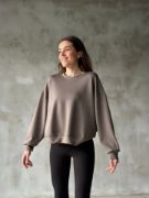Osy Modal Yumuşak Dokulu Kumaş Bisiklet Yaka Oversize Sweatshirt - Gri resmi