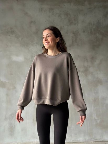 Osy Modal Yumuşak Dokulu Kumaş Bisiklet Yaka Oversize Sweatshirt - Gri resmi