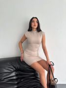 Yarım Bogazlı Kolsuz Mini Boy Elbise - Bej resmi