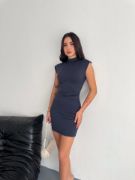 Yarım Bogazlı Kolsuz Mini Boy Elbise - Lacivert resmi