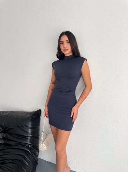 Yarım Bogazlı Kolsuz Mini Boy Elbise - Lacivert resmi