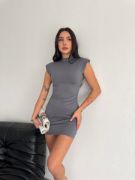 Yarım Bogazlı Kolsuz Mini Boy Elbise - Gri resmi