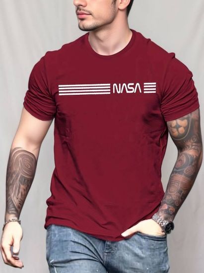 Erkek Kısa Kollu Nasa Baskı Basic Erkek T-shirt resmi