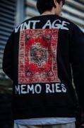Oversize Bisiklet Yaka Üç İplik Baskılı SweatShirt - Siyah resmi