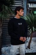 Oversize Bisiklet Yaka Üç İplik Baskılı SweatShirt - Siyah resmi