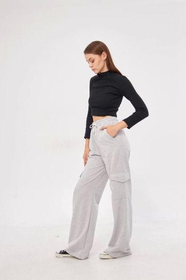 Kargo Cepli Palazzo Oversize Kesim İki Iplik Bol Paça Eşofman Altı Pantalon - Gri resmi