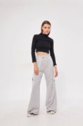 Kargo Cepli Palazzo Oversize Kesim İki Iplik Bol Paça Eşofman Altı Pantalon - Gri resmi