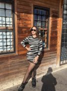 Kadın Uzun Kollu Siyah Beyaz Zebra Desen Triko Elbise resmi