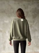 Osy Modal Yumuşak Dokulu Kumaş Bisiklet Yaka Oversize Sweatshirt - Haki resmi