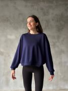 Osy Modal Yumuşak Dokulu Kumaş Bisiklet Yaka Oversize Sweatshirt - Lacivert resmi