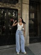 Arkadan Yırtmaçlı Jeans Kot Palazzo Pantolon - Mavi resmi