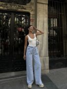 Arkadan Yırtmaçlı Jeans Kot Palazzo Pantolon - Mavi resmi