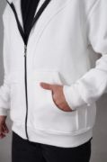 Samuray Kapşonlu ZIP Fermuarlı Çift Kapşonlu Nakışlı SweatShirt- Beyaz resmi