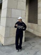 Üç İplik Yakalı Sweat Baggy Pantalonlu Takım - Siyah resmi