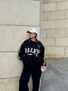 Üç İplik Yakalı Sweat Baggy Pantalonlu Takım - Siyah resmi