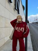 Üç İplik Yakalı Sweat Baggy Pantalonlu Takım - Bordo resmi