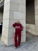 Üç İplik Yakalı Sweat Baggy Pantalonlu Takım - Bordo resmi