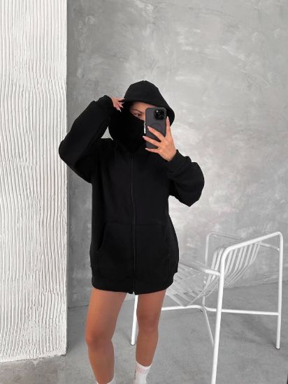 Samuray ZIP Fermuarlı Kapüşonlu SweatShirt- Siyah resmi