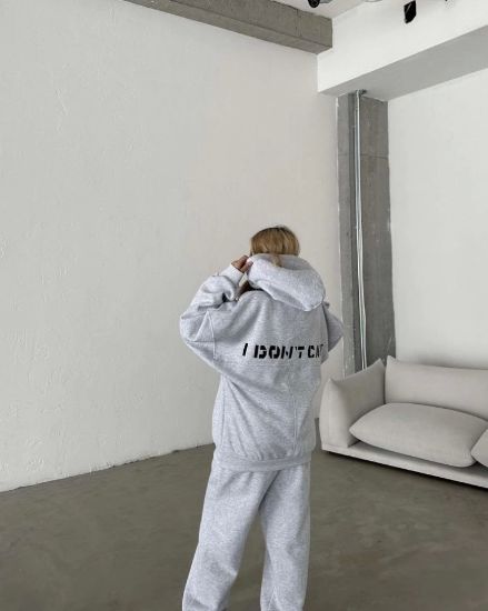 Nakış İşlemeli Üç İplik Sweat Takım- Gri resmi