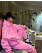 Nakış İşlemeli Üç İplik Sweat Takım- Pembe resmi