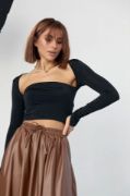 Kara Yaka Uzun Kollu Crop - Siyah resmi