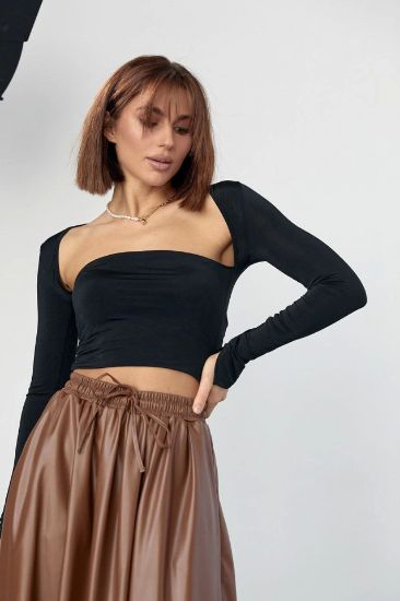 Kara Yaka Uzun Kollu Crop - Siyah resmi