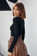 Kara Yaka Uzun Kollu Crop - Siyah resmi