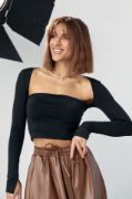 Kara Yaka Uzun Kollu Crop - Siyah resmi