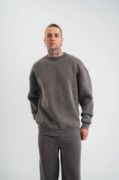 Unisex Uzun Kol Bisiklet Yaka Yıkamalı SweatShirt - Füme resmi
