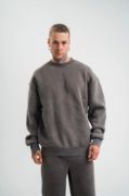 Unisex Uzun Kol Bisiklet Yaka Yıkamalı SweatShirt - Füme resmi